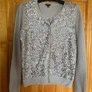 Ann Taylor Silver Sequin Cardigan